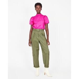 Tanya Taylor Megan Refined Cargo Pants Green Utility Trouser Belted NWOT 0 XS
